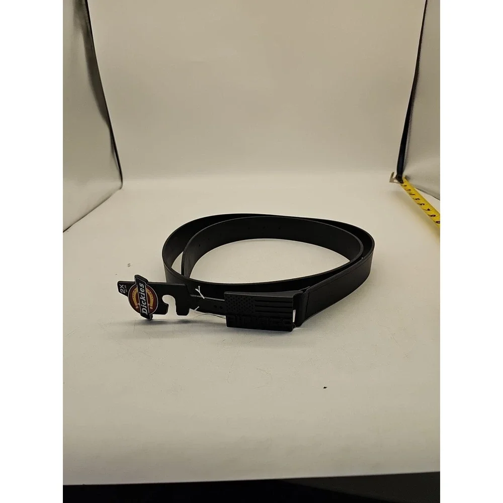Dickies Men's Black Leather Belt 2X 46-48 Flag Buckle New